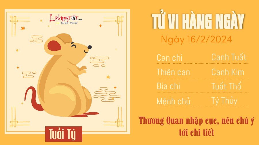 Tử vi ngày 16/2/2024 của 12 con giáp - Tý Tu vi ngay 16/2/2024 cua 12 con giap - Ty