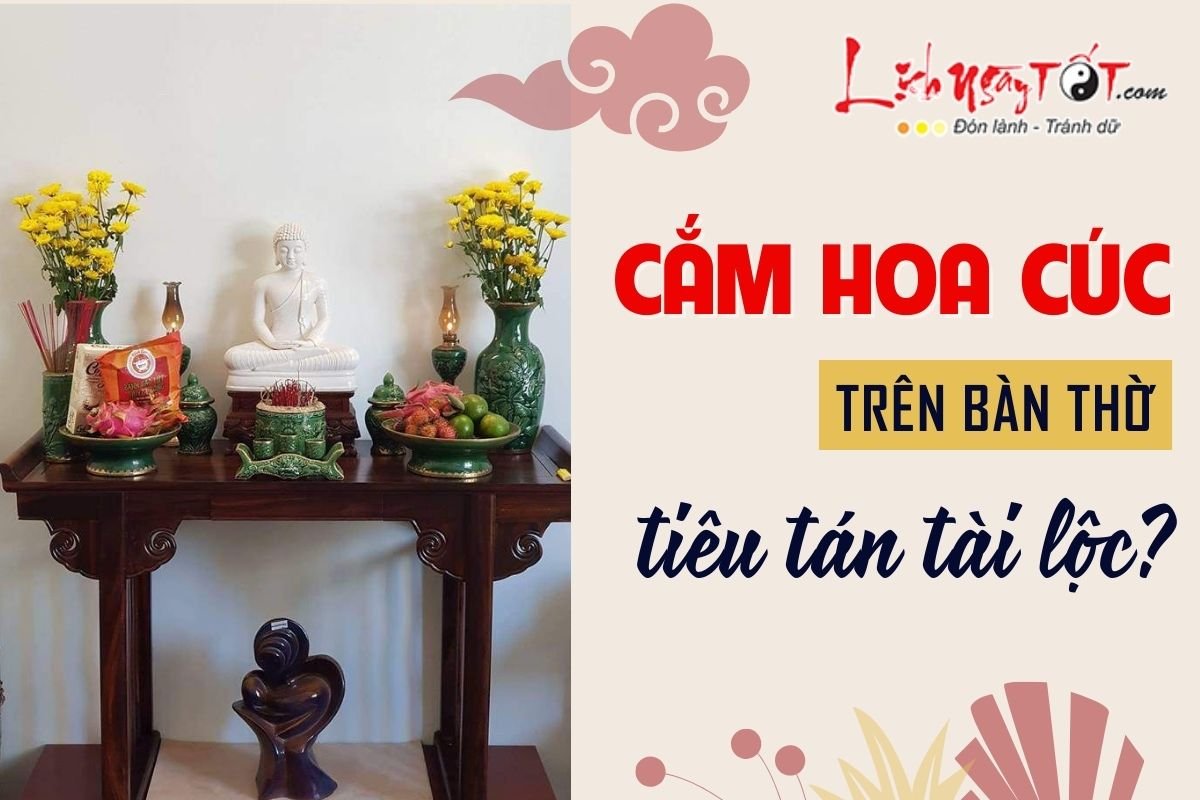 Cam hoa cuc tren ban tho khien tieu tan tai loc