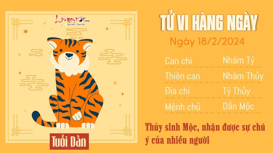 Tử vi hàng ngày 18/2/2024 - Dần Tu vi hang ngay 18/2/2024 - Dan