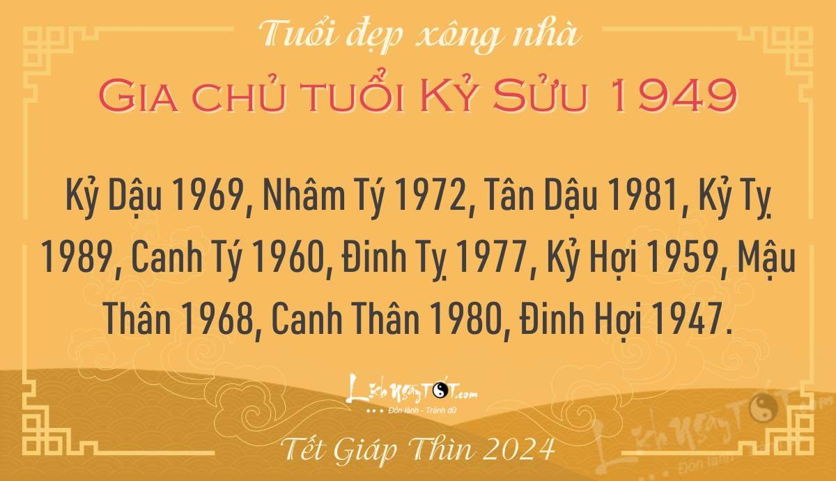 Xem tuoi xong nha nam 2024 cho Ky Suu 1949