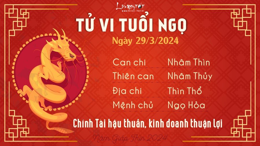 Tử vi hàng ngày 29/3/2024 của 12 con giáp - Ngọ Tu vi hang ngay 29/3/2024 cua 12 con giap - Ngo