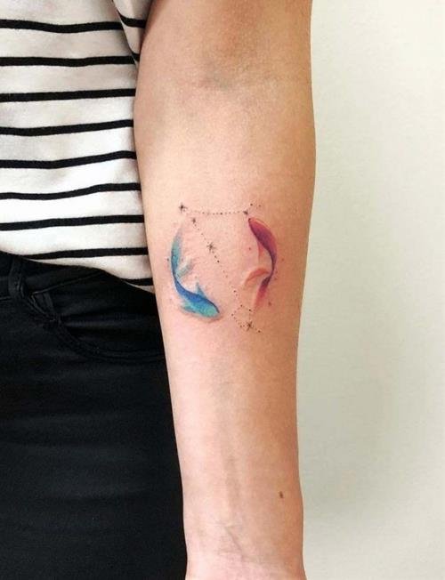 Hình xăm Song Ngư màu nước Hinh xam Song Ngu mau nuoc