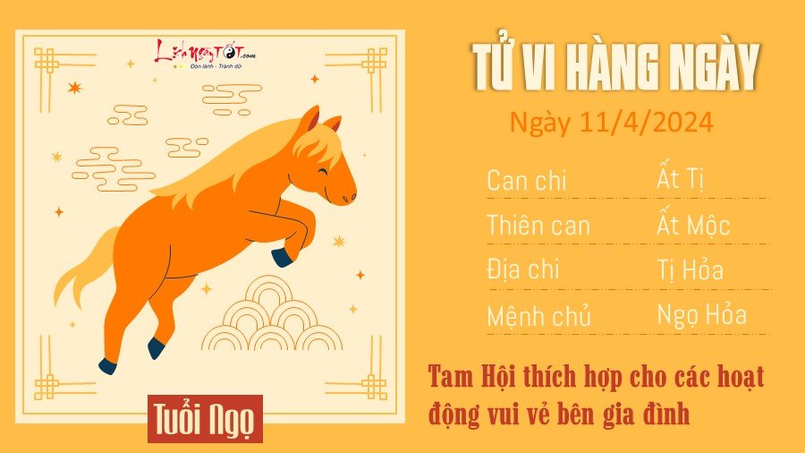 Tử vi hàng ngày 11/4/2024 của 12 con giáp - tuổi Ngọ Tu vi hang ngay 11/4/2024 cua 12 con giap - tuoi Ngo