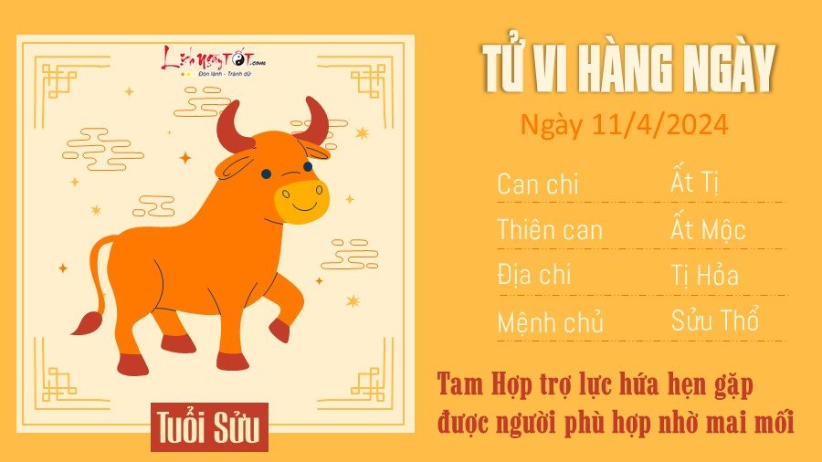 Tử vi hàng ngày 11/4/2024 của 12 con giáp - tuổi Sửu Tu vi hang ngay 11/4/2024 cua 12 con giap - tuoi Suu