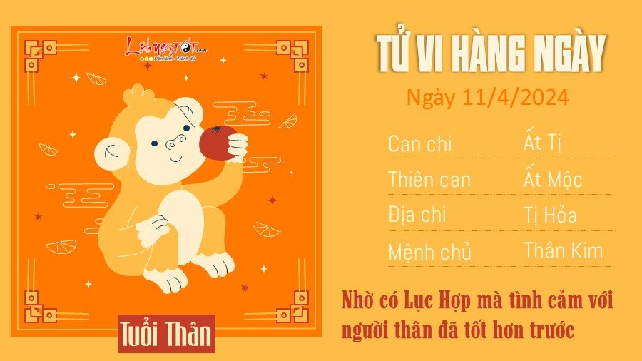 Tử vi hàng ngày 11/4/2024 của 12 con giáp - tuổi Thân Tu vi hang ngay 11/4/2024 cua 12 con giap - tuoi Than