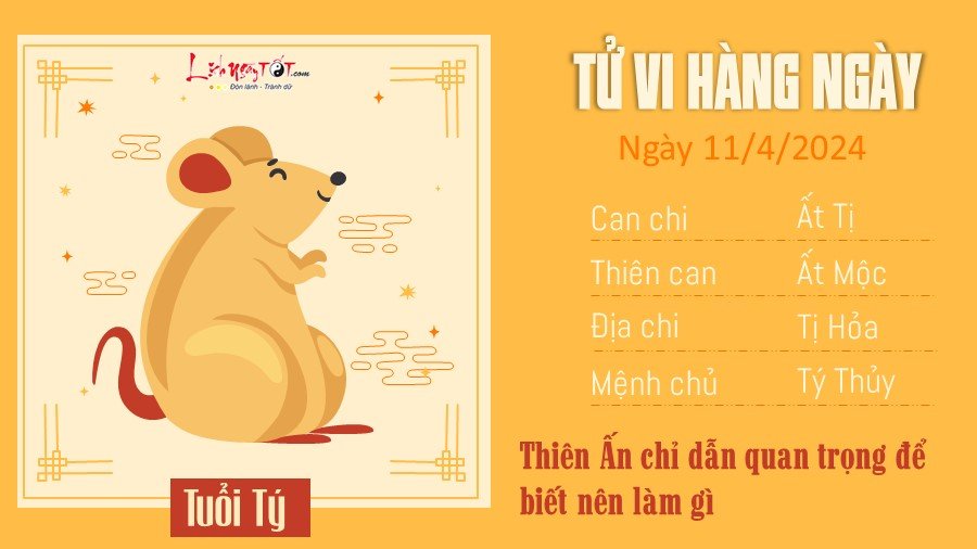 Tử vi hàng ngày 11/4/2024 của 12 con giáp - tuổi Tý Tu vi hang ngay 11/4/2024 cua 12 con giap - tuoi Ty