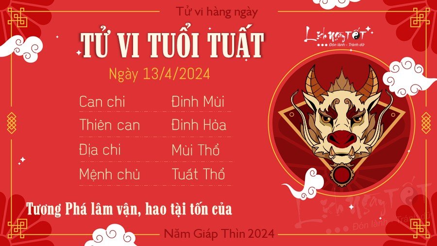 Tử vi hàng ngày 13/4/2024 tuổi Tuất Tu vi hang ngay 13/4/2024 tuoi Tuat