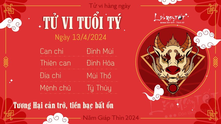 Tử vi hàng ngày 13/4/2024 tuổi Tý Tu vi hang ngay 13/4/2024 tuoi Ty