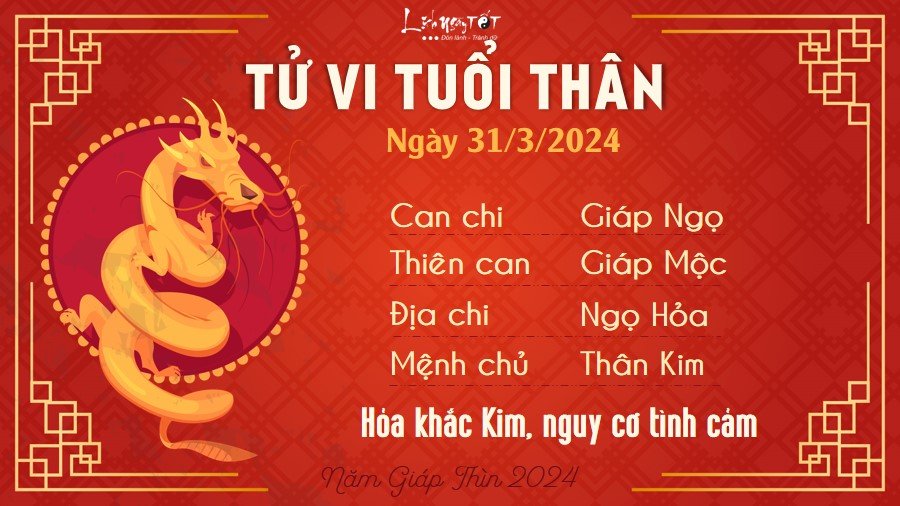 Tu vi hang ngay 31/3/2024 - Than